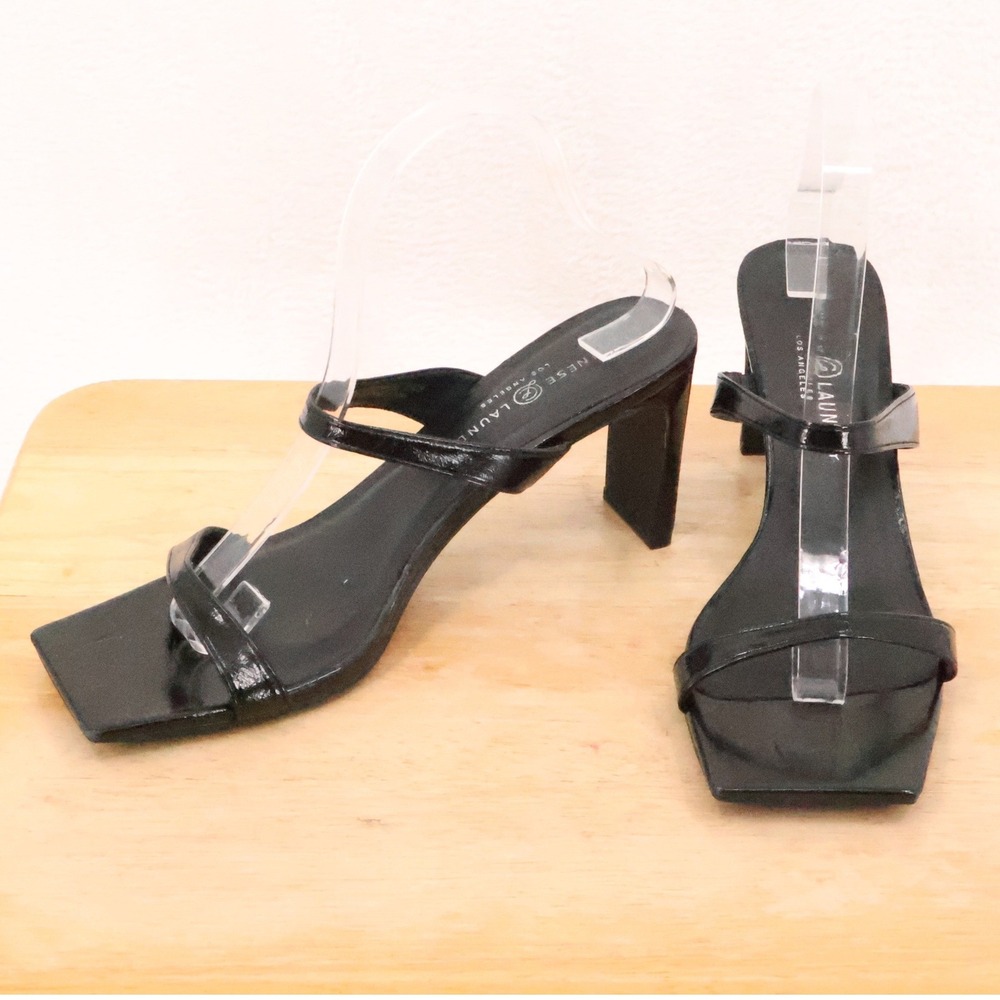Chinese Laundry Square Toe Sandals Womens Size 9.5 Black Y2K 90s Minimalist